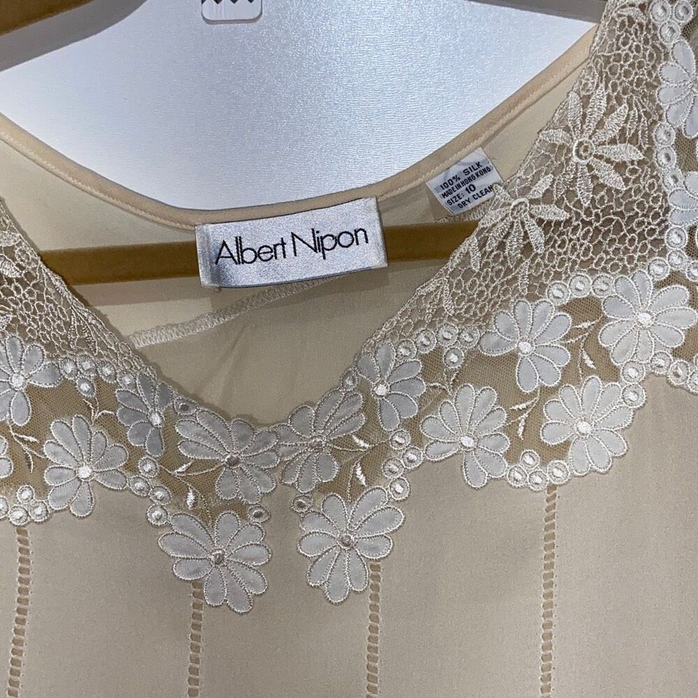 Albert Nipon Women's Cream Peated Detail Laced Fl… - image 4